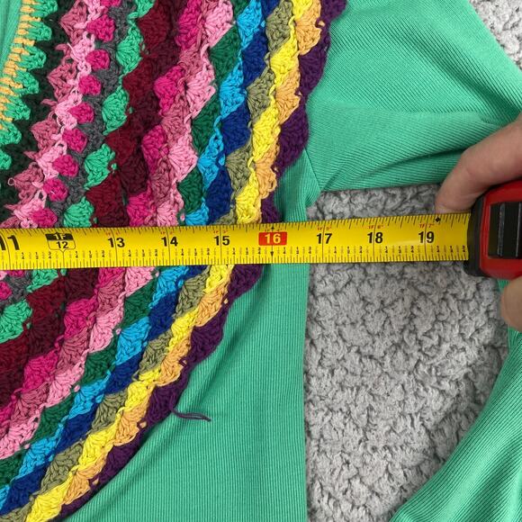 Double Zero Open Front Cardigan Womens Small Rainbow Crochet Edging Grandma - Picture 3 of 6
